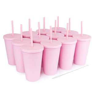 Tumblers with Lids and Straws.16 oz Clear Pastel Colored Plastic Acrylic Travel Tumblers Cups.Double Wall Insulated Matte Reusable Tumblers Bulk for