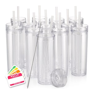 12 Pack Clear Acrylic Skinny Tumblers, Wholesale 16oz DIY Tumbler Blanks
