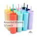 Wholesale Blank Skinny Tumblers (12 pack) 16oz Colored Pastel Acrylic Matte Plastic Cups in Bulk with Straws w Cleaning Brush Included! 