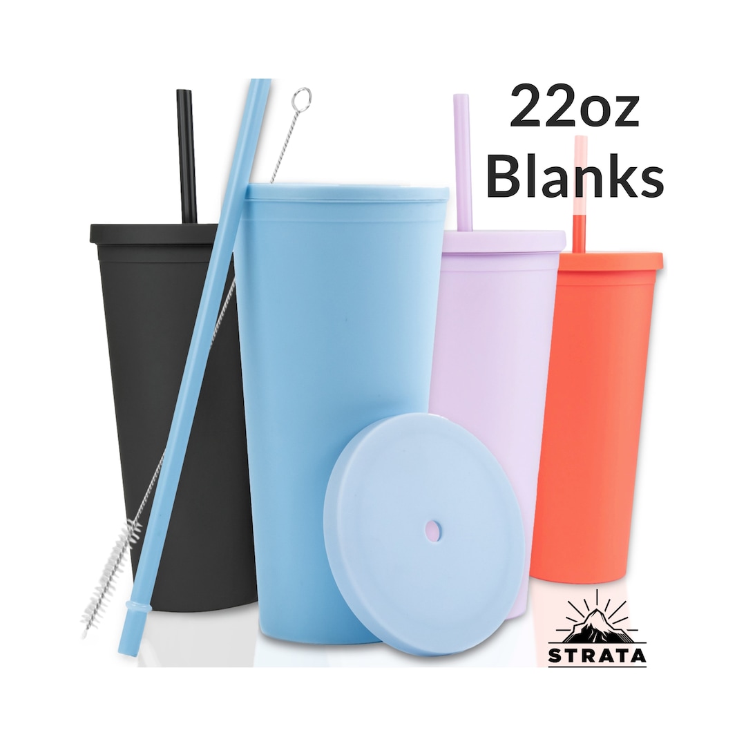  STRATA CUPS Pink Skinny Tumblers with Lids and Straws (4 pack)  - 16oz Matte Pastel Colored Acrylic Tumblers with Lids and Straws, Double  Wall Skinny Tumbler Bulk, Reusable Cup with Straw