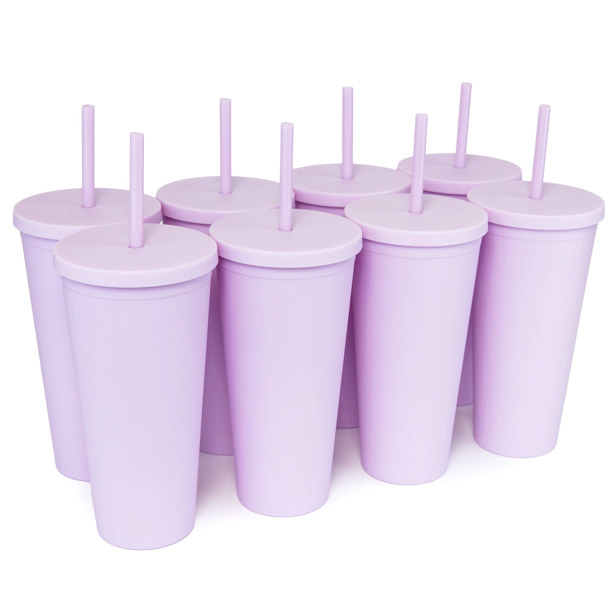 Tumblers with Lids and Straws.16 oz Clear Pastel Colored Plastic Acrylic  Travel Tumblers Cups.Double Wall Insulated Matte Reusable Tumblers Bulk for
