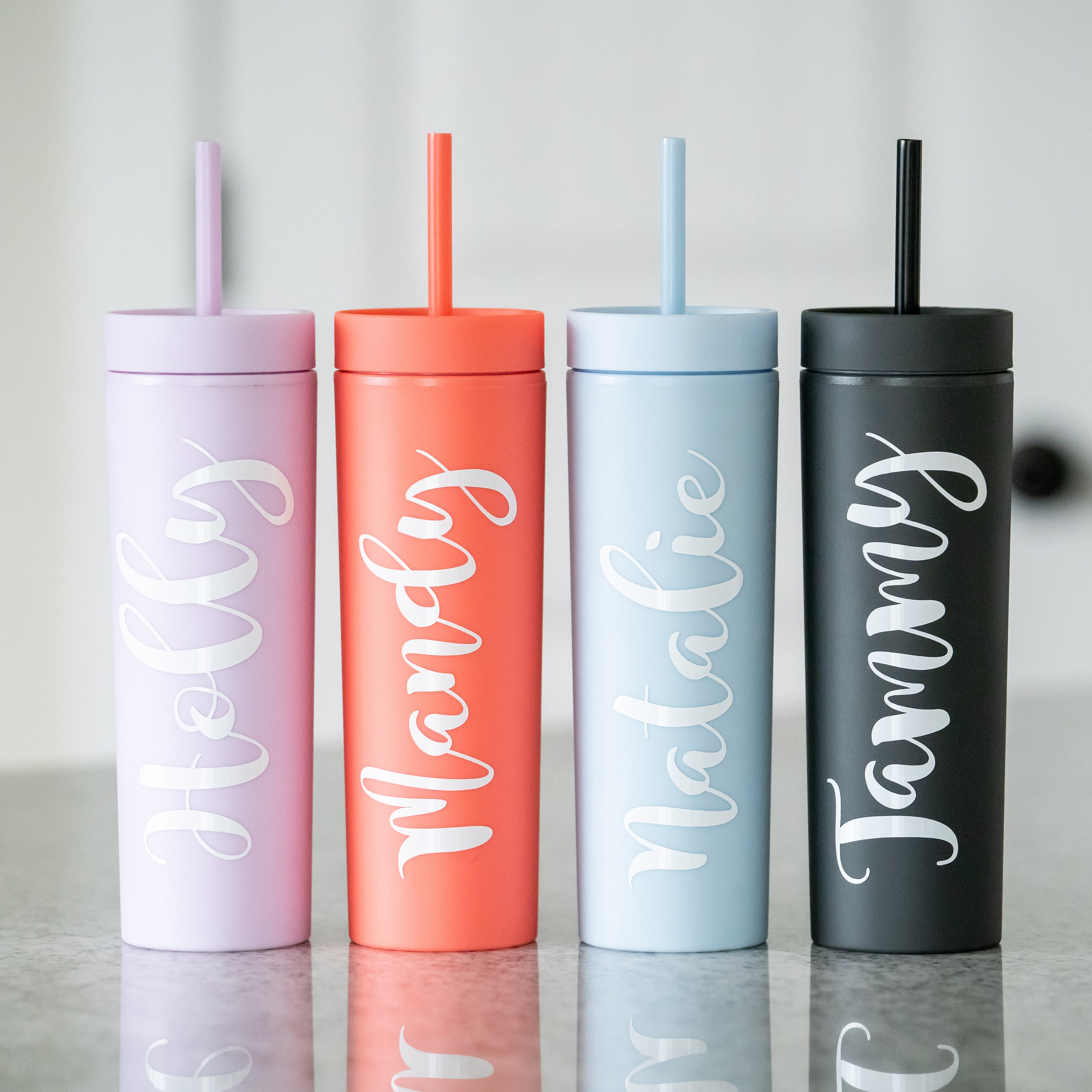 STRATA CUPS SKINNY TUMBLERS (4 pack) Matte Pastel Colored Acrylic Tumblers  with Lids and Straws