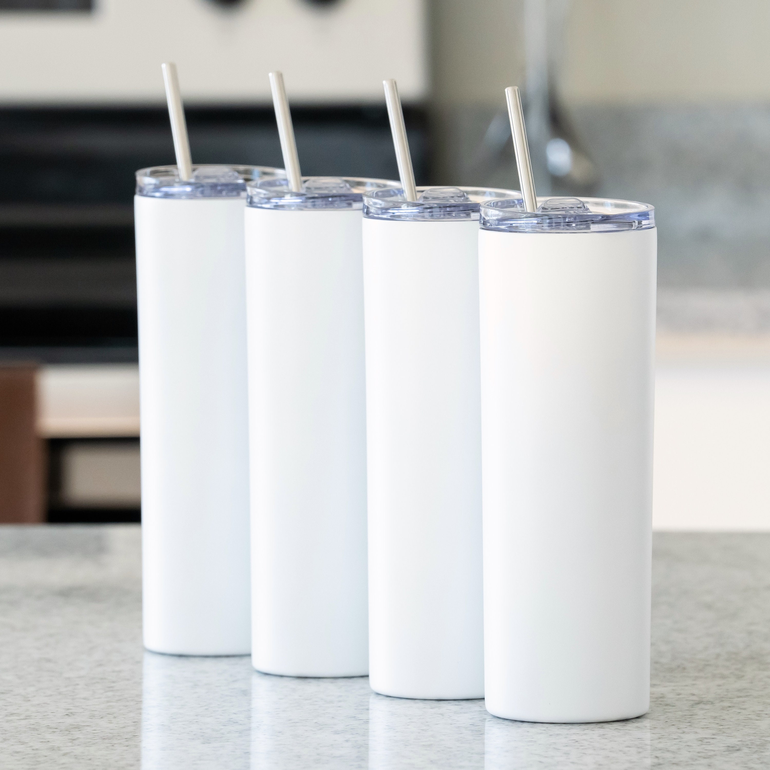 Matte White Stainless Steel SKINNY TUMBLERS 4 Pack 20oz Double Wall  Insulated Wholesale Blank Tumblers With Metal Straws Included 