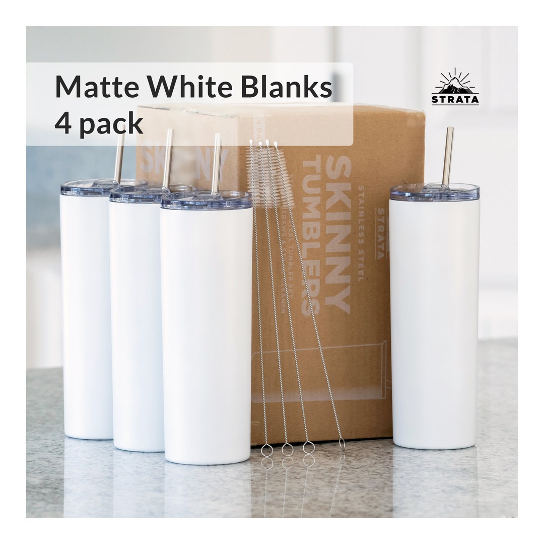 Matte White Stainless Steel SKINNY TUMBLERS 4 Pack 20oz Double Wall  Insulated Wholesale Blank Tumblers With Metal Straws Included 