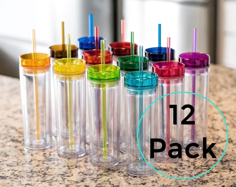 Blank SKINNY TUMBLERS 12 Pack Colored 16oz Bulk Acrylic Etsy UK