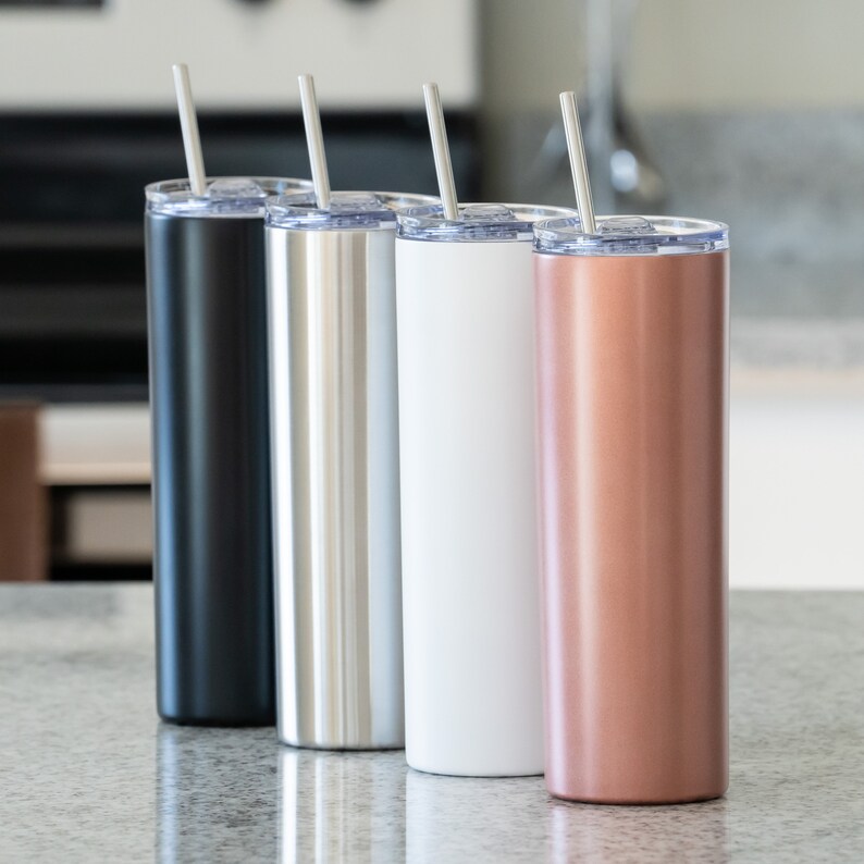 YOUKE OLA 20 Oz Skinny Tumbler Bulk Pack - 16 Black Stainless Steel Insulated Tumblers With Lids & Straws, Laser Engrave Ready