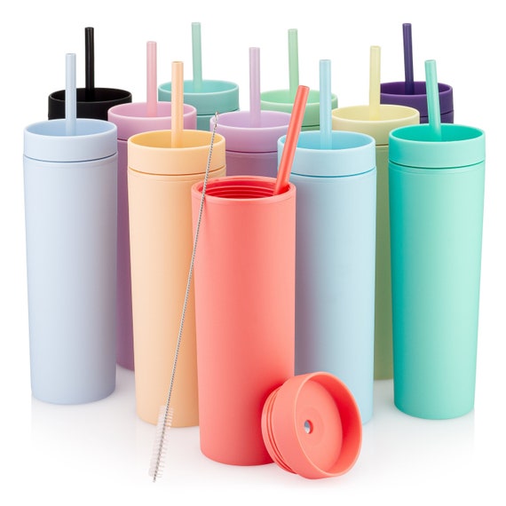 Blank Acrylic Tumblers with Colored Straws | 16 oz. Double Wall Insulation  | Wholesale Bulk Orders