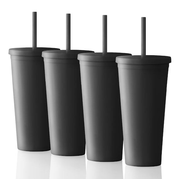 4 Black Tumblers 22oz Venti Colored Acrylic Matte Plastic Cups in Bulk With  Lids and Straws W Cleaning Brush DIY Wholesale Blanks 
