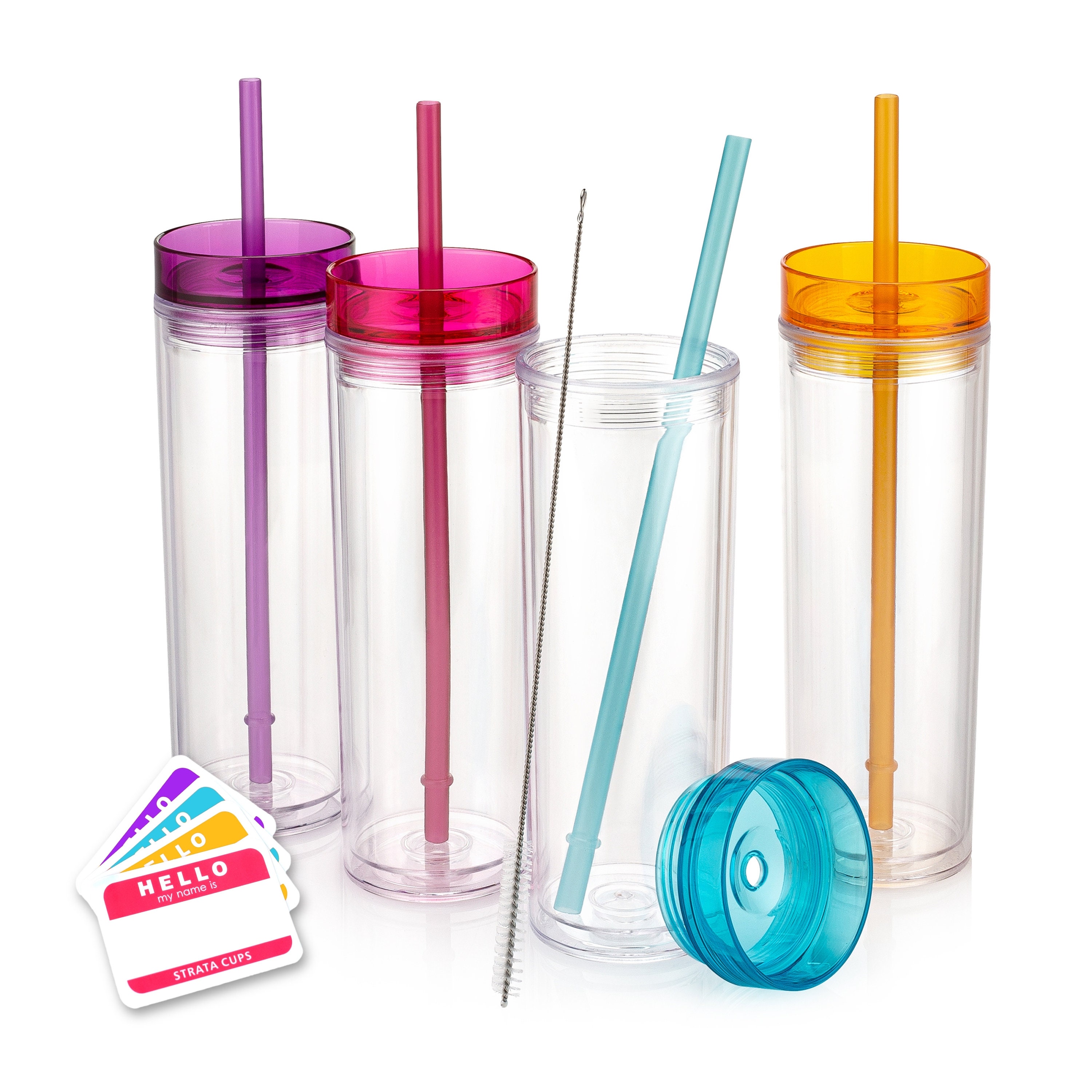 4 Pack Skinny Acrylic Tumblers, Blank 16oz Bulk Set With Colored Lids - Etsy
