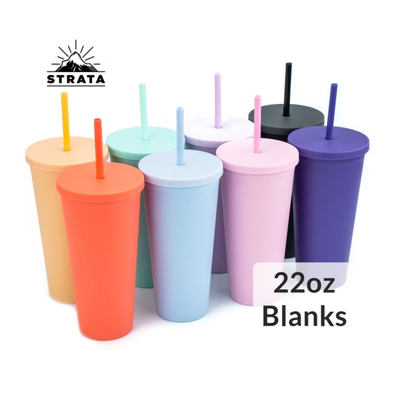 Strata Cups Skinny Tumblers 12 Clear Acrylic Tumblers with Lids and Straws | Skinny, 16oz Double Wall Clear Plastic Tumblers with Free Straw