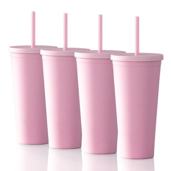 4 Blank Tumblers Venti 22oz Colored Pastel Acrylic Matte Plastic Cups in  Bulk With Lids and Straws W Cleaning Brush DIY Wholesale pink 