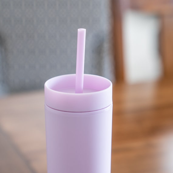 Blank Skinny Tumblers 16oz Colored Pastel Acrylic Matte Plastic Cups in Bulk  With Lids and Straws, Cleaning Brush DIY Customizable lilac 