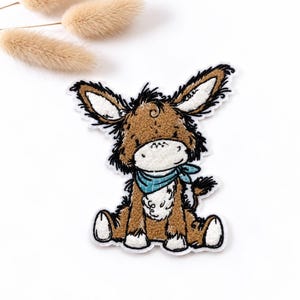 Chenille Patch: Eselchen Halstuch blau | 13x11cm