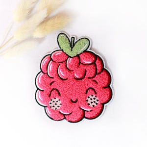Chenille patch: Framboos | 10 x 9 cm