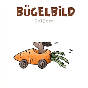 Bügelbild Dackel-Karotten-Express | 6x12cm