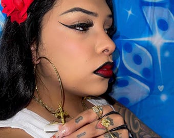 Gracias A Dios - Large Thin Gold Round Hoops