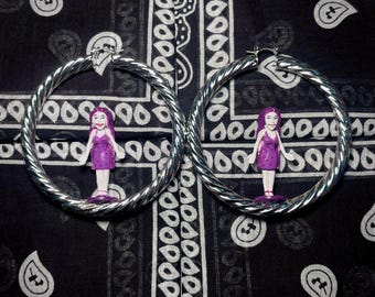 Large Silver Round 'LADY JOKER' Homie Hoops