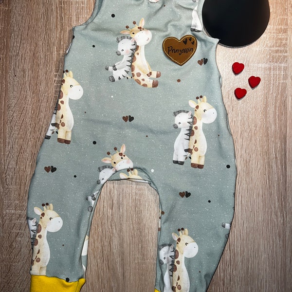 Romper Handmade Baby Baby Romper Safari Âne Girafe Fille Garçon Bébé Enfant Poignets Jaune Jersey Coton Jersey Étiquette de tissu pour enfants