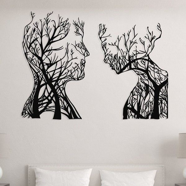 Oversized Wall Art, 2 Faces Metal Wall Art, Human Face Art, Modern Outdoor Wall Art, Large Metal Wall Decor, Tree Man Face Wall Art