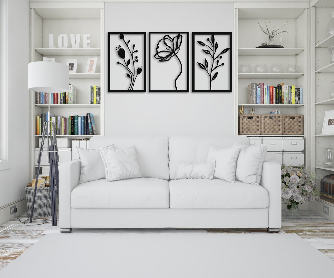 3 Piece Wall Art Modern Flower Wall Decor 3 Panel Wall Art Etsy