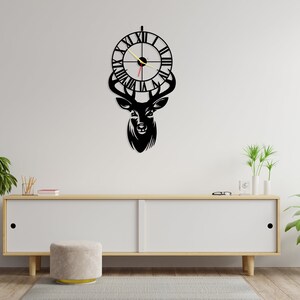 Metal Deer Wall Clock Roman Numeral, Farmhouse Metal Deer Head Wall ...