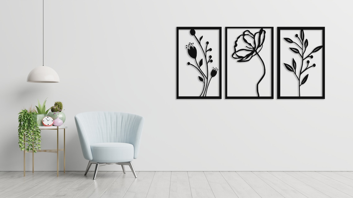 3 Piece Wall Art Modern Flower Wall Decor 3 Panel Wall Art Etsy