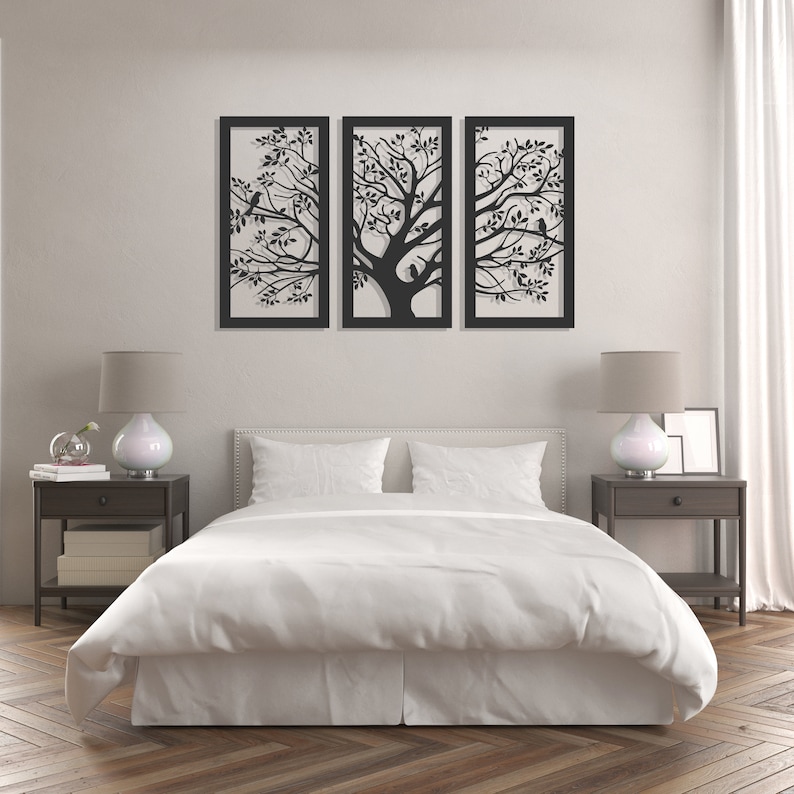 3 Piece Wall Art Metal Tree of Life 3 Panels Black Tree Wall - Etsy