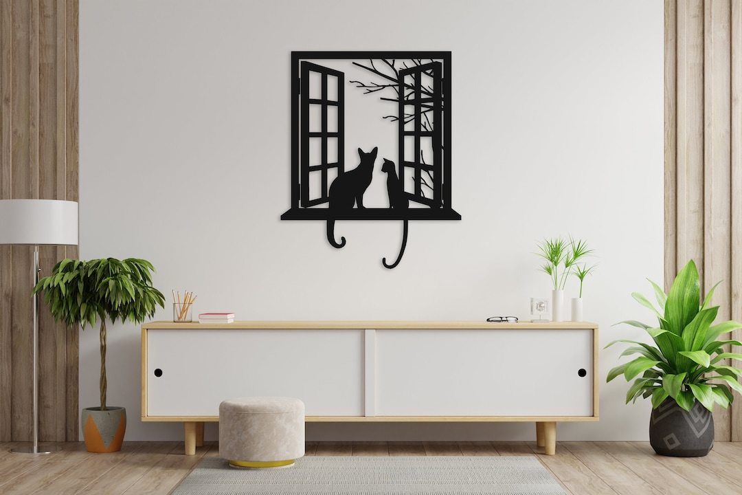 4pcs Boho Black Cat Wall Decor, Farmhouse Geometric Hanging Wooden Wall Art, 4pcs * Century Bohemian Abstract Moon And Sun Wood Sign For Nursery Bed