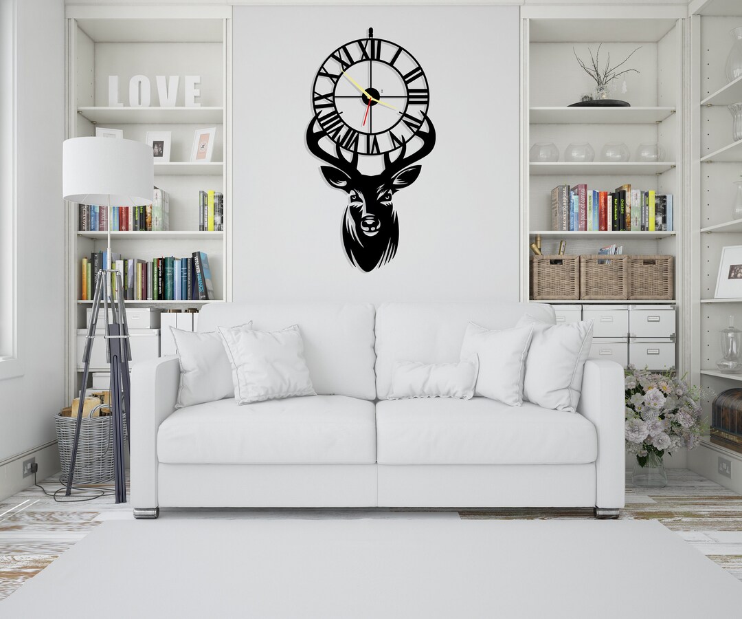 Deer Wall Clock Deer Wall Art Wall Clock Modern Large Etsy