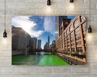 Chicago River Dyed Green for St Patrick's Day Reid Murdoch Building 2021 Urban Decor Wall Art