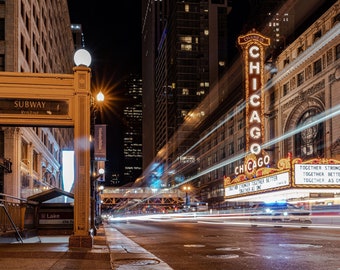 Chicago Theater Night Photography Urban Decor Wall Art