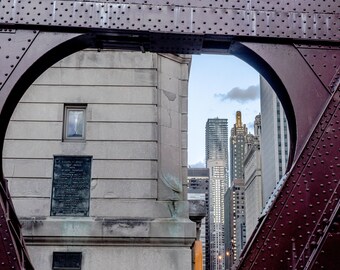 Chicago Street Photography, Clark Street Bridge Near Northside Loop Chicago River Urban Decor Wall Art