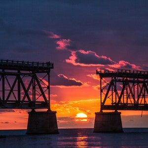 Sunset at Bahia Honda Bridge, Florida Keys Photography Wall Art image 1