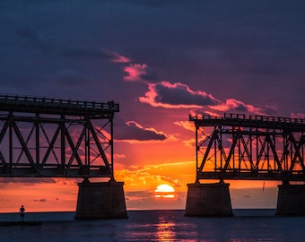 Sunset at Bahia Honda Bridge, Florida Keys Photography Wall Art