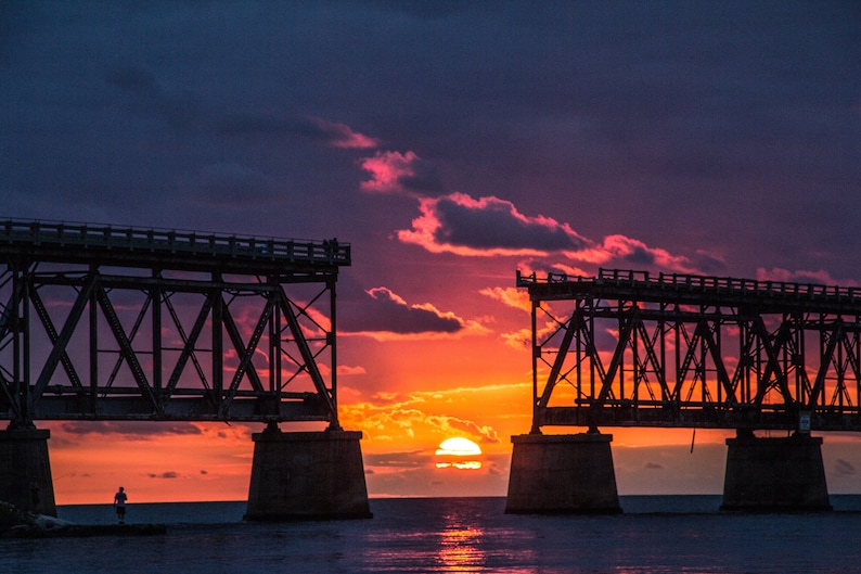 Sunset at Bahia Honda Bridge, Florida Keys Photography Wall Art image 1