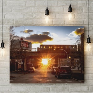 Chicago Cubs Photography, Chicagohenge sunset, Redline El train CTA, The L, Wrigley Field Baseball Urban Decor Wall Art image 2