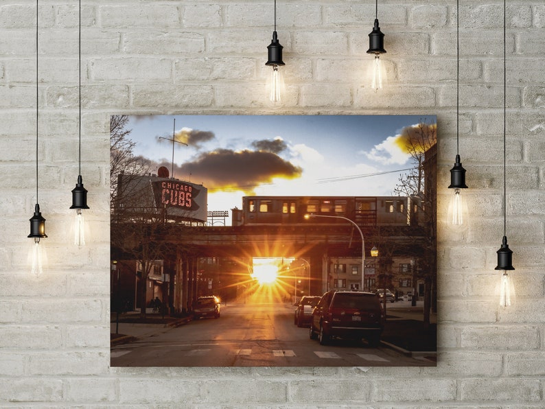 Chicago Cubs Photography, Chicagohenge sunset, Redline El train CTA, The L, Wrigley Field Baseball Urban Decor Wall Art image 2