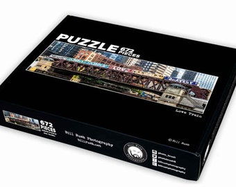 The Love Train - 672 piece *panoramic* Jigsaw Puzzle, original photography, Chicago, CTA, Lake Street Bridge, Train, Positivity