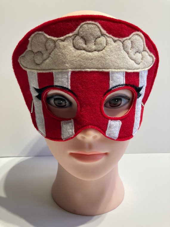 Felt Popcorn Mask: Embroidered Costume, Pretend Play Party Favor