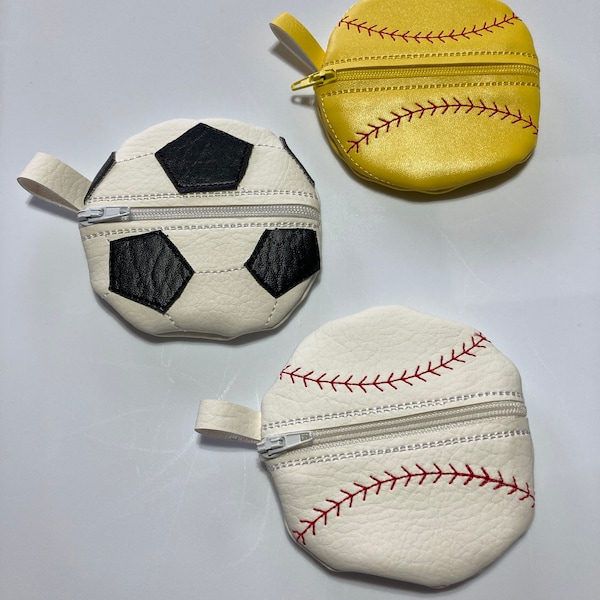 Baseball Softball Soccer Ball Coin Purse Contact Lens Case Teacher Appreciation Gift Gift Card Holder Zippered Bag Pouch Earbud Case