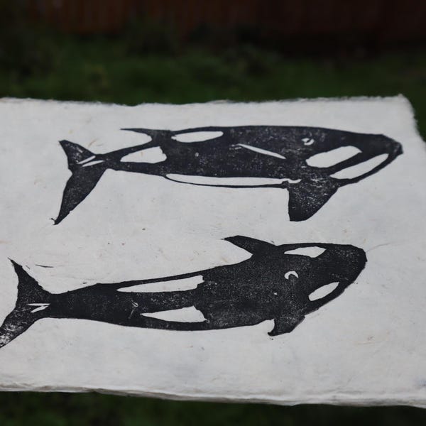 Orca Whale Linocut – Original Handmade Blackfish Art
