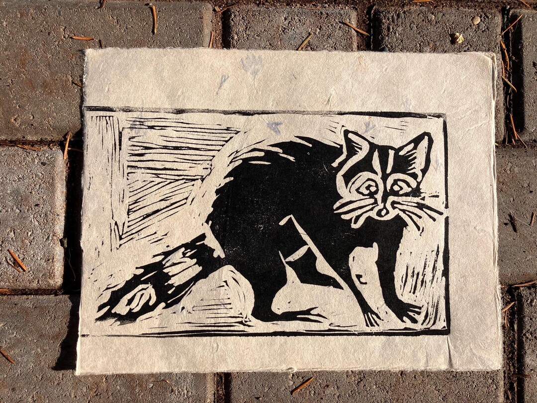Raccoon Rascal Nocturnal Linocut Print - Etsy