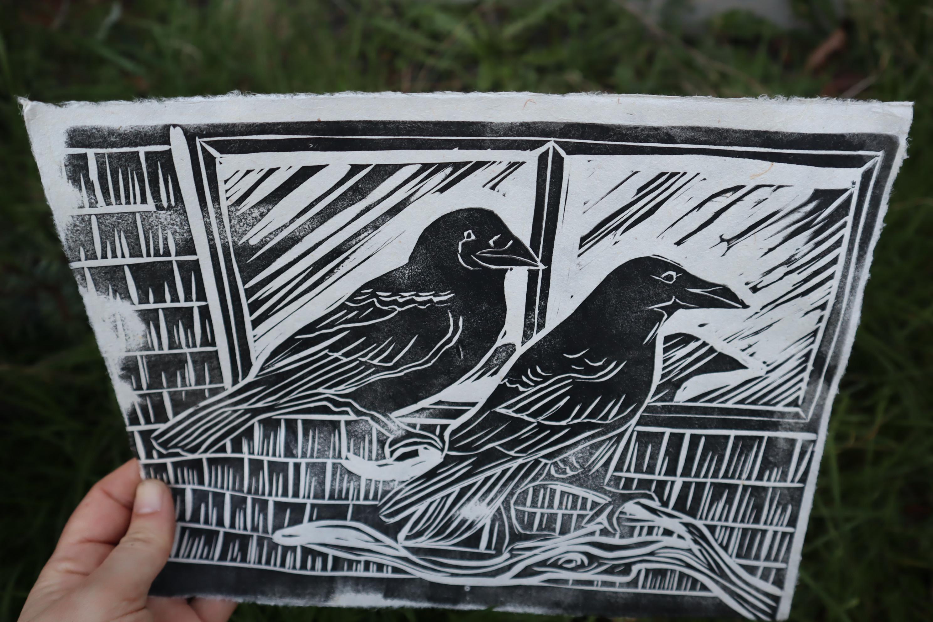 Ravens at the Window on Handmade Paper - Etsy