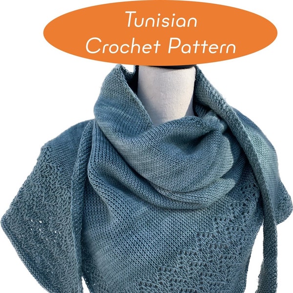 TUNISIAN CROCHET Pattern - Diani Wrap knit lace plush cushy triangle shawl fingering weight