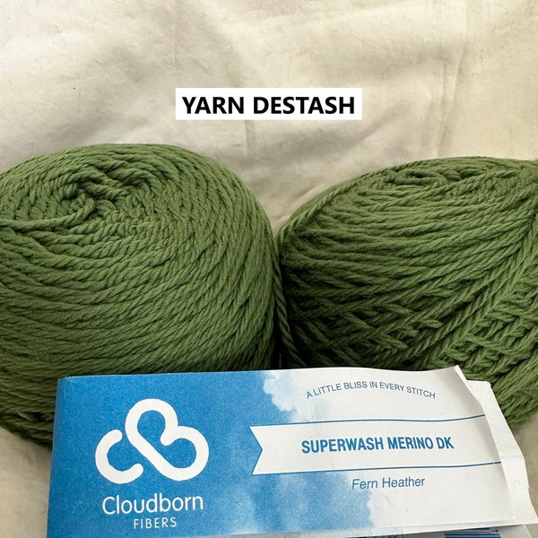 YARN DESTASH: Cloudborn Fibers Superwash Merino DK Fern Heather Bluprint Wool Yarn green knit crochet tunisian