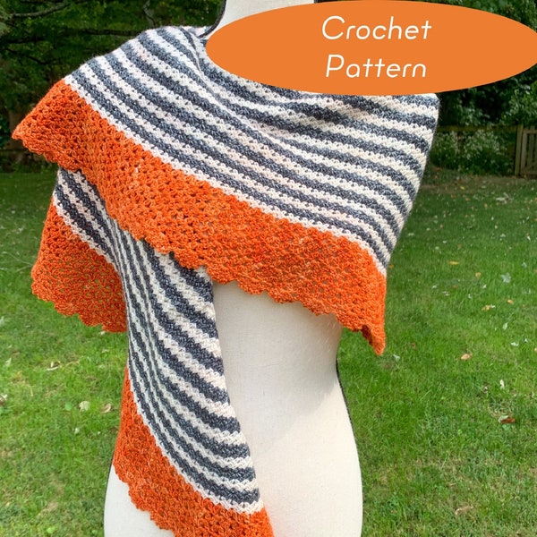 CROCHET pattern - Cheval Crescent Wrap scarf shawl lace picot meditative easy dressy casual