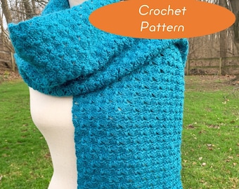 CROCHET pattern - Euphorica crochet scarf lace puff picot fan shell meditative easy dressy casual
