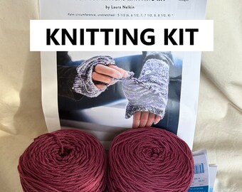 KNITTING KIT Flip Top Mittens by Laura Nelkin Cloudborn Fibers Superwash Merino Worsted Twist Mulberry Pink