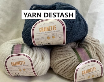 DESTASH YARN: Lionbrand LB Collection Chainette Worsted discontinued denim beige cream baby alpaca virgin wool polyamide