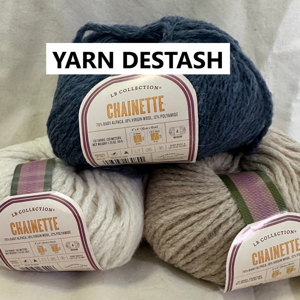 DESTASH YARN: Lionbrand LB Collection Chainette Worsted discontinued denim beige cream baby alpaca virgin wool polyamide